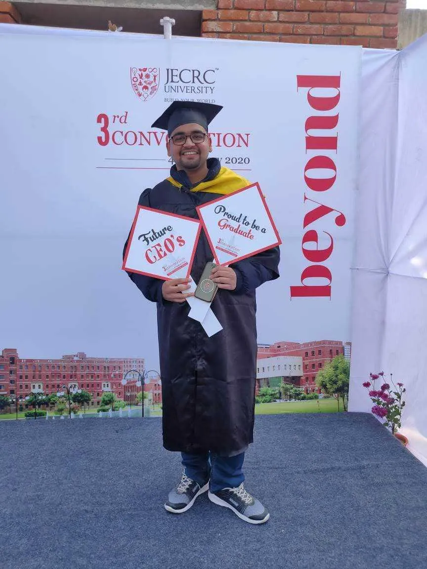 Graduation day at JECRC University in cap and gown
