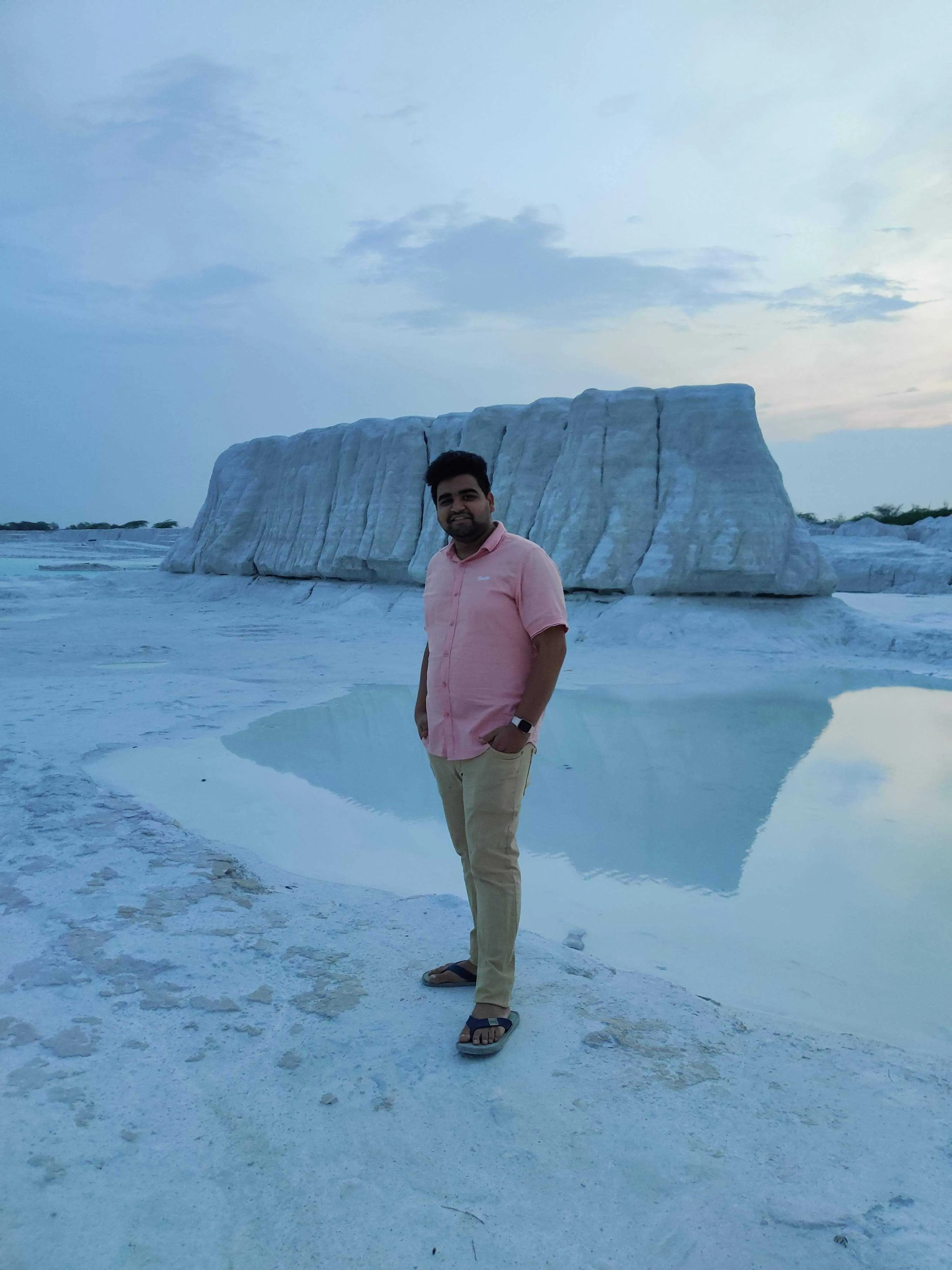 Standing on the white marble flats outside Kishangarh at dusk